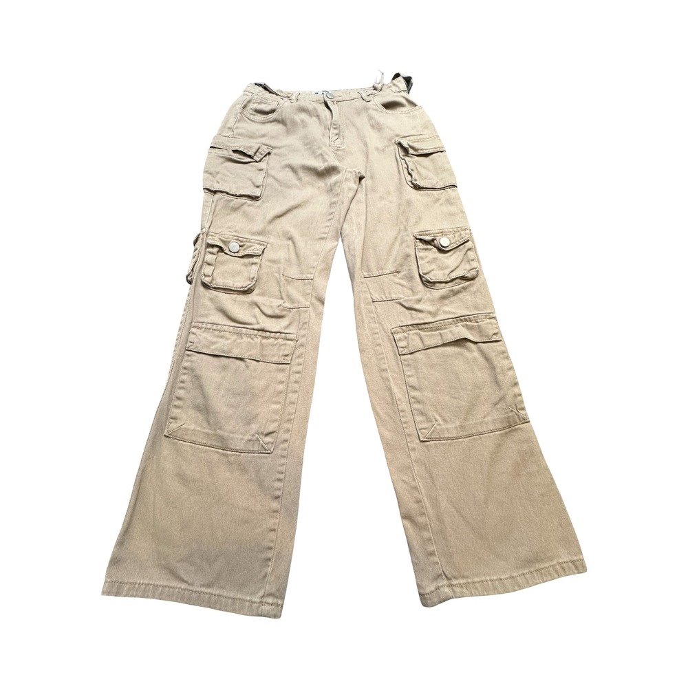 Fashion Nova Cargo Pants Womens 32x30 Tan Khaki Wide Leg Cotton Utility Western